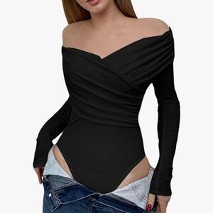 Soly Hux bodysuit black long corrugated sleeves size S